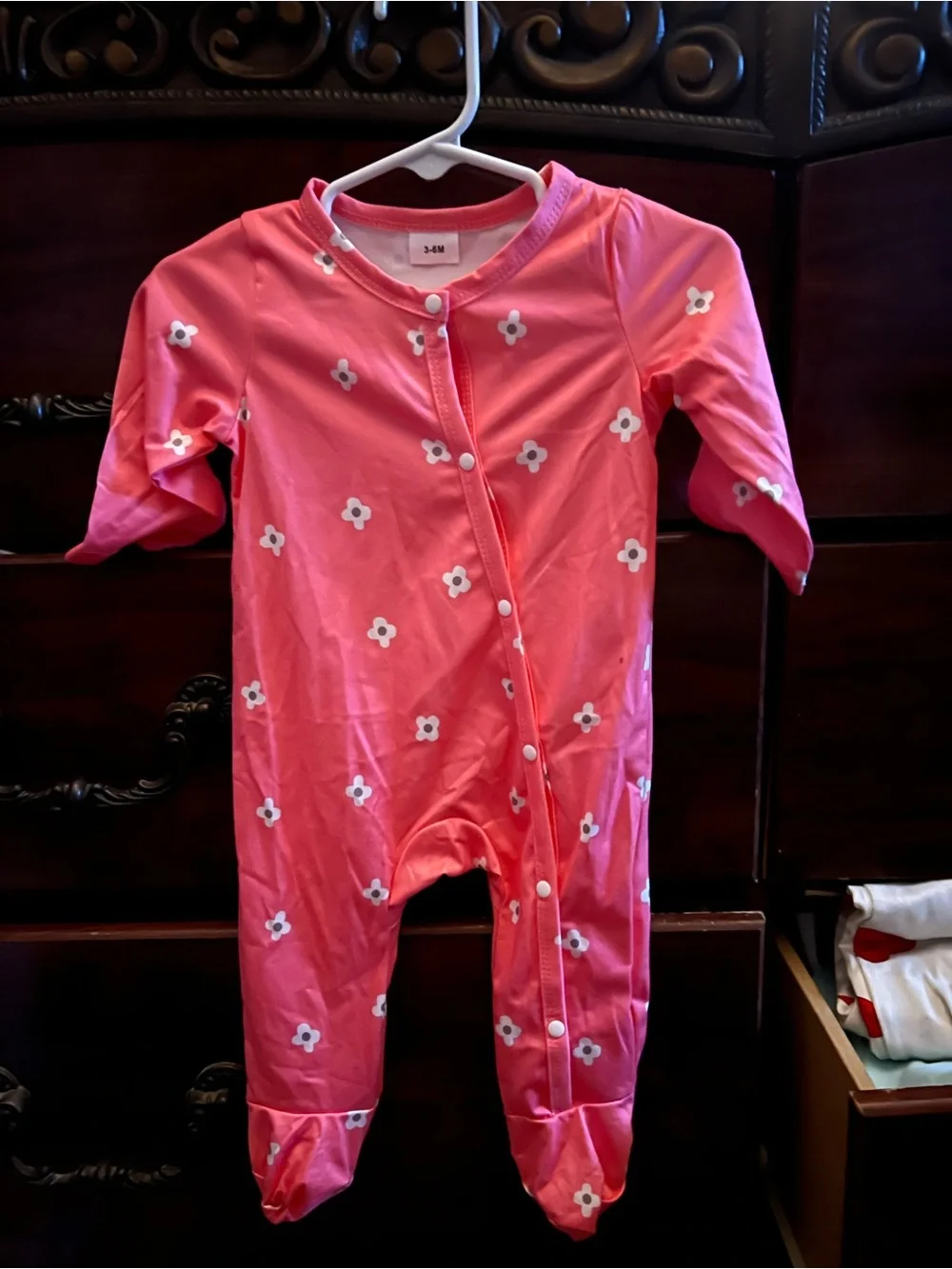 Coral Pink Floral Footed One-Piece for Kids